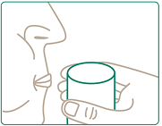 Graphic depicting the patient rinsing the mouth with a cup of water